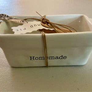 Mud Pie Butter Dish and Spreader HOMEMADE Mini Loaf Pan Set White Mudpie